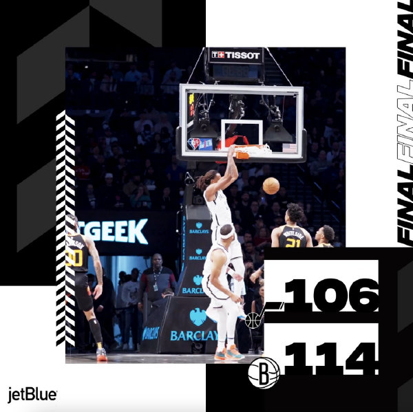 篮网114-106终结爵士 杜兰特37+9+8 布朗22+7+5 米切尔30分
