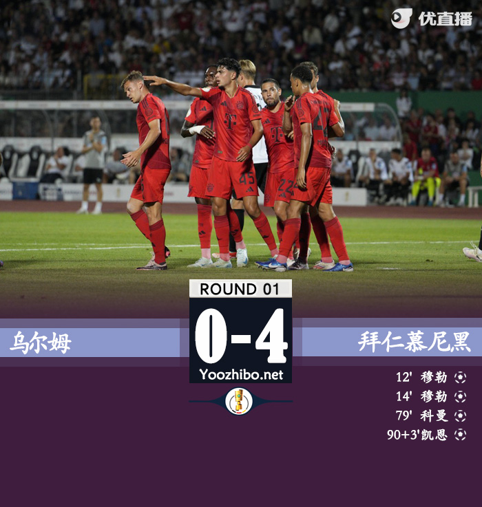 拜仁4-0乌尔姆晋级第二轮 孔帕尼执教开门红穆勒双响