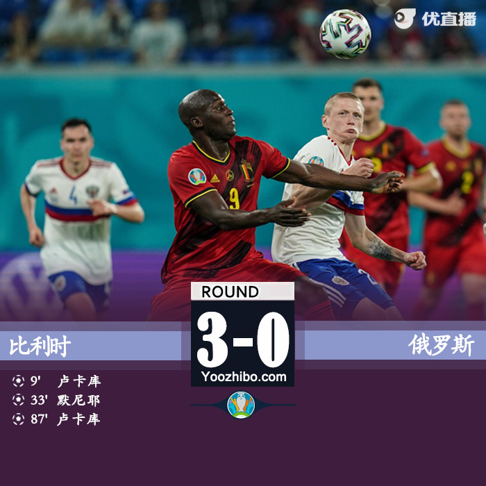 比利时3-0俄罗斯 卢卡库双响穆尼耶替补传射