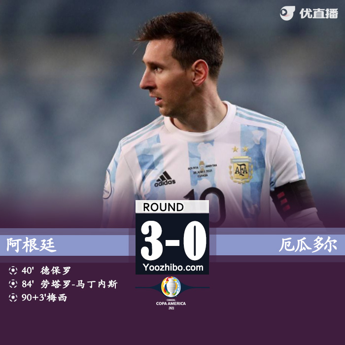 阿根廷3-0厄瓜多尔 梅西一射两传劳塔罗破门